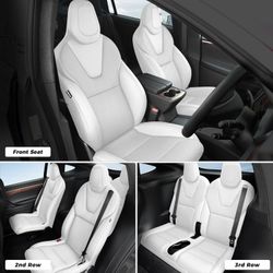 Tesla Model X 6 Seats 2016-2019 PU Leather Seat Covers *Full Set* White