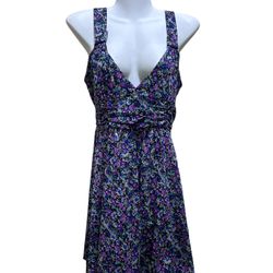 VTG Wet Seal Y2K Dress M Ditsy Floral Mesh Bubble Hem Black Purple Cottage Fairy