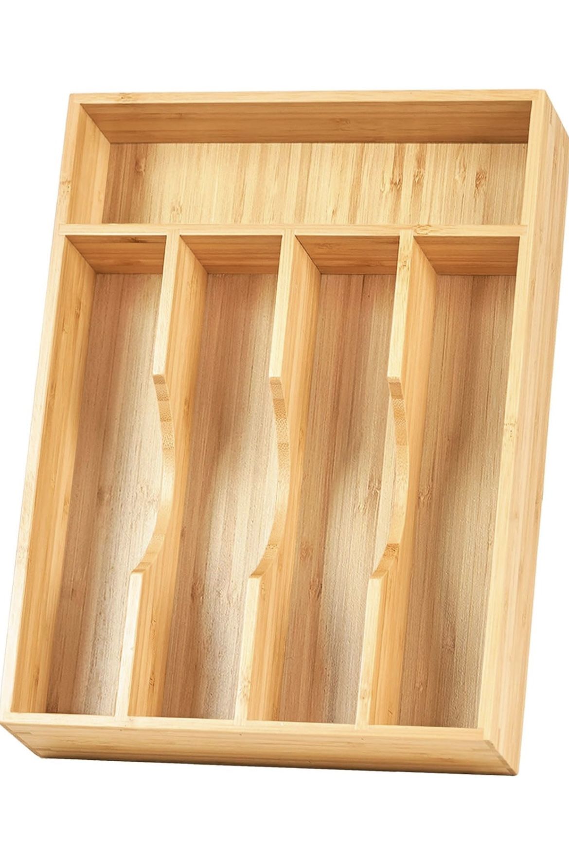 Umilife Bamboo Kitchen Drawer Organizer 9 Inch Wood Utensils Tray Holder Silverware, Small Drawer, Caddy, Flatware, Cutlery, Knives