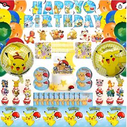Brand new Big set Pokemon Birthday Supplies and Balloons with cake toppers, napkins, table cloths..