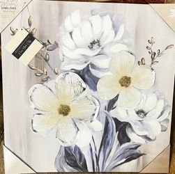 Metal Embellished Floral Canvas wall Art