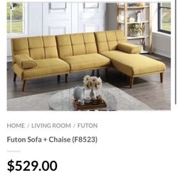 Yellow Futon Sofa With Chaise 