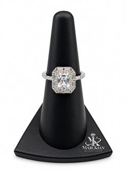 925 Sterling Silver 2.00CT MOISSANITE Emerald Cut Halo Engagement Ring Size 7