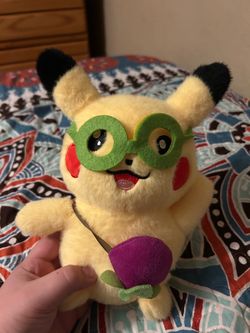 Pikachu Plush with Green Glasses and Berry Pokemon Center Taipei