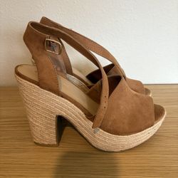 Sun + Stone Women’s Tan Suede Espadrille Platform Heels – Size 10