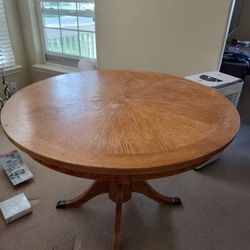 Used Round Oak Wood Table, 42 inches Wide, 29 Inches Tall