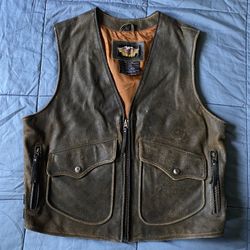 VTG Harley Davidson Vest Men’s Large Brown Leather