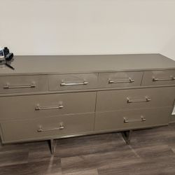 Modern Taupe/Champagne Bedroom Furniture Set – Bed, Dresser, Chest & 2 Nightstands