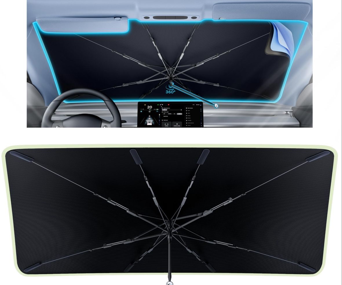 Helloleiboo [2025 Upgraded] Car Windshield Sun Shade Umbrella 57"X 32" Windshield Sun Shade Foldable 5-Layer Thickened Vinyl Coating Reflective Polyes