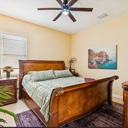 Bedroom Furniture Set. Read Description 2 nightstands, dresser drawer, and wooden bedframe.