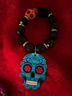 Sugar Skull Beaded Charm Bracelet