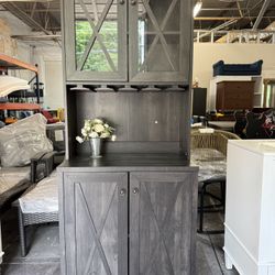 Brand new 67" Wine Bar Cabinet with Glass Doors & Wine Rack, Farmhouse Coffee Bar Cabinets with Open Shelves, Freestanding Storage for Living & Dining