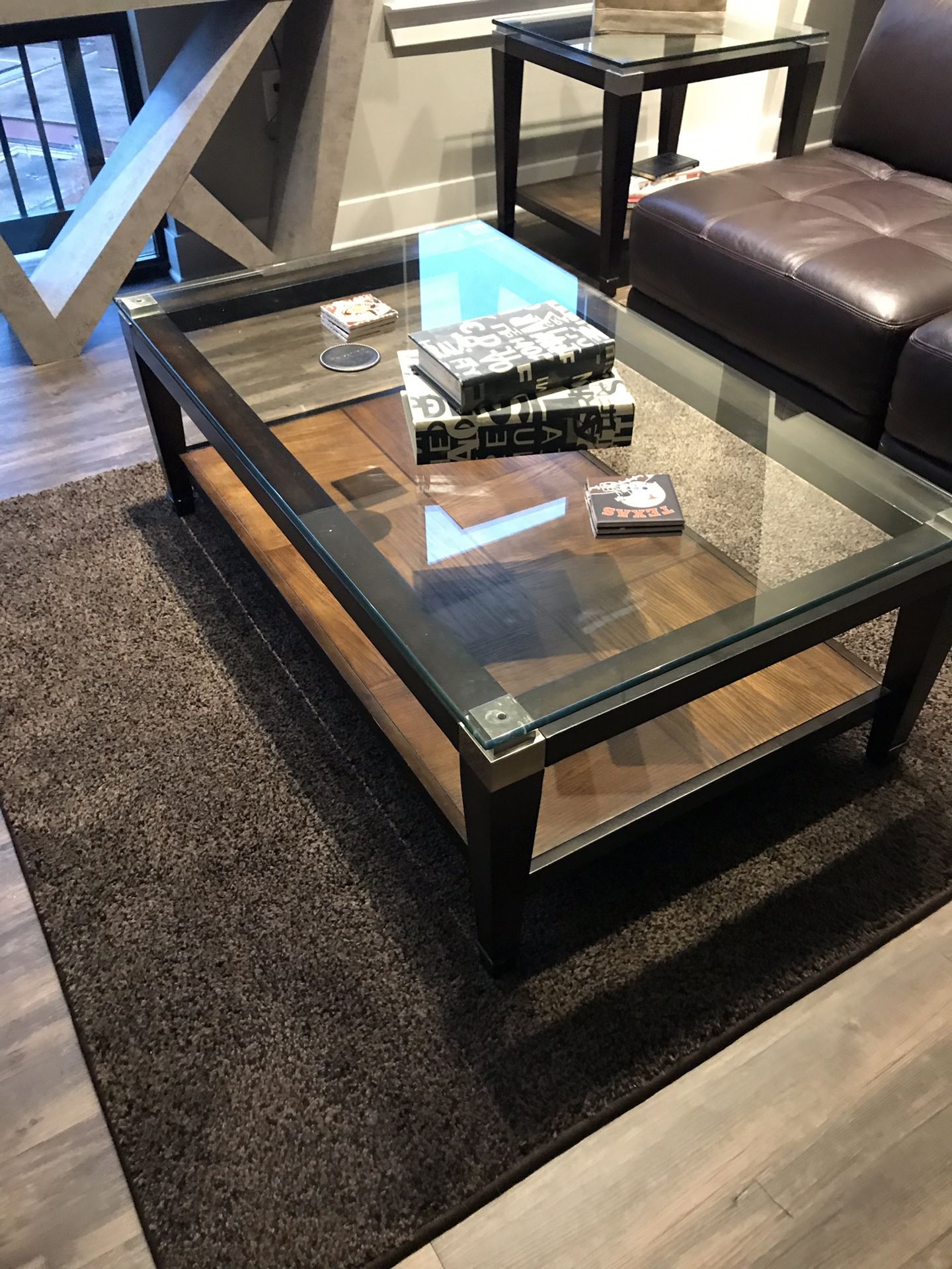 Glass coffee table and matching end table