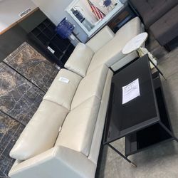 Sofa / Couch With Chaise / Leather / Off White / Cream/ Brand New Never Used