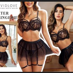 Avidlove Lace Garter Lingerie for Women Mesh Mini Skirt Nightwear Babydoll Bodysuit