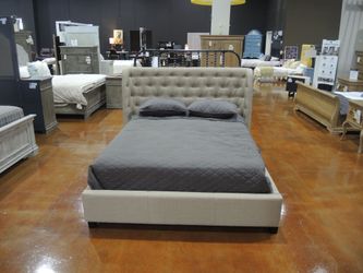 Modus Levi Upholstered Queen Storage Bed - Beige | Headboard