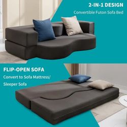 Queen Size Convertible Floor Sofa Bed, Foldable Futon Sofa, Foam Folding Mattress, Leathaire Fabrics Floor Couch Lounge Sleeper.(Dark