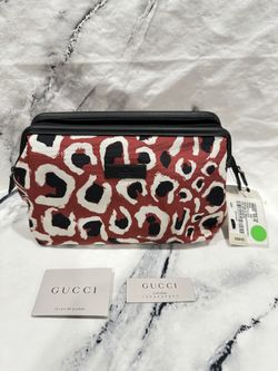 Gucci Cosmetic/Travel Case mini leopard painting in Red Brick/Nero NWT