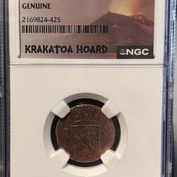 1833 to 1839 Netherlands East Indies Cent, Sumatra Island • Dutch Colonial Copper Coin • Krakatoa Volcano Hoard Label • Graded NGC Genuine