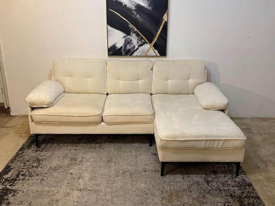 Beige Velvet 3-Seater Sectional Sofa