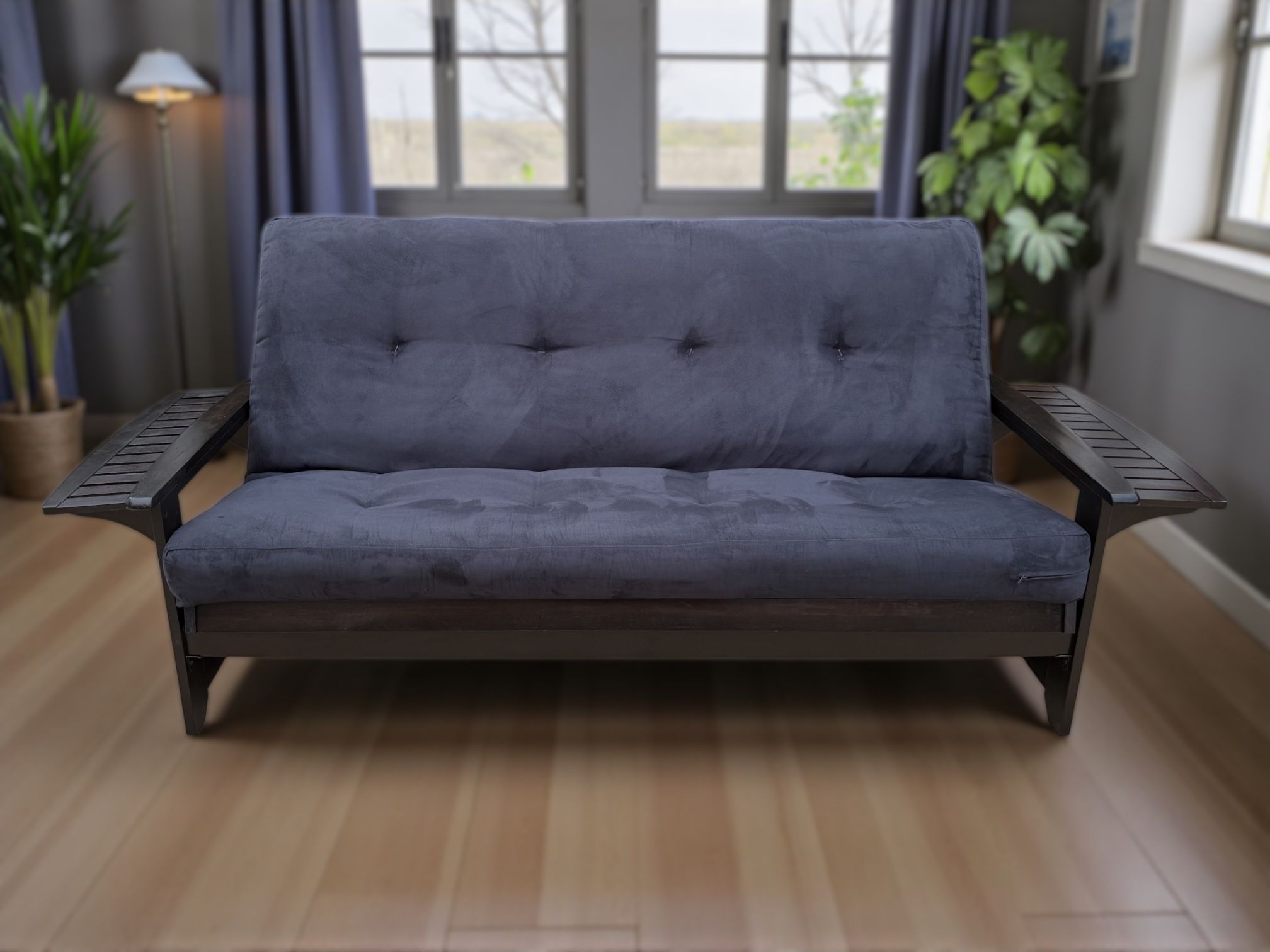 Kodiak Furniture Phoenix Espresso Futon w/ Navy Microfiber Mattress