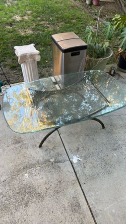 Glass Top Table with Metal Base