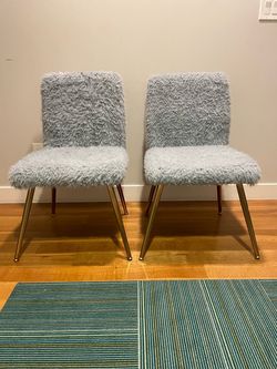 Set of 2 Gray Faux Fur Accent Chairs