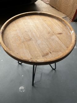 Round Wood Side Table with Hairpin Legs