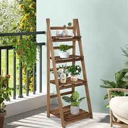 Brand New Infinity Merch Wooden Foldable Ladder Shelf Natural Wood