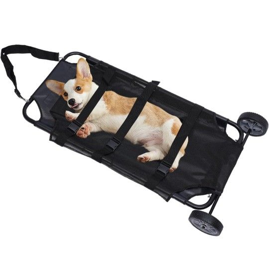 Animal Stretcher, 250 lb Capacity Pet Trolley with 2 Noiseless Wheels, Pet Transport for Cat, Dog & Other Small Animal