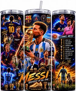 Customized Tumbler w/ Lid & Straw Lionel Messi #10 "Greatest Of All Time