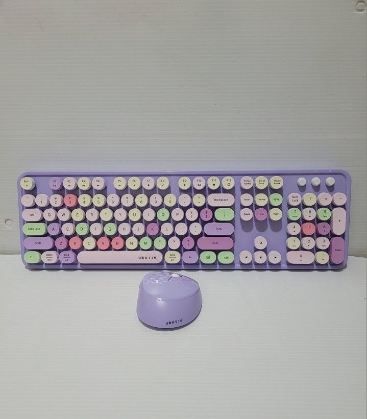 Ubotie Mixed Purple Keyboard and Mouse Wireless (Circle Keys) Great Condition