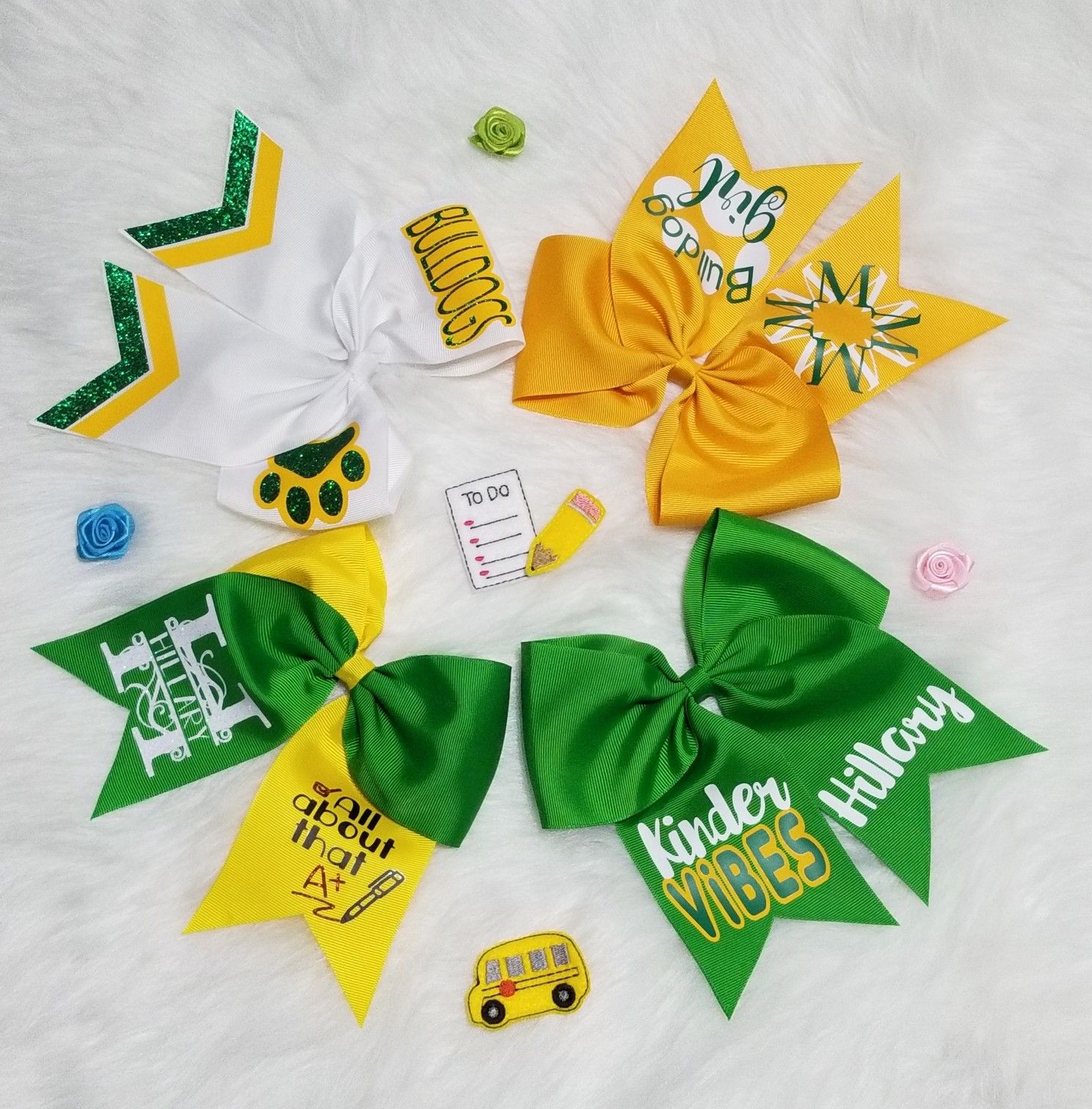 Back to School hair bows, cheer bows.