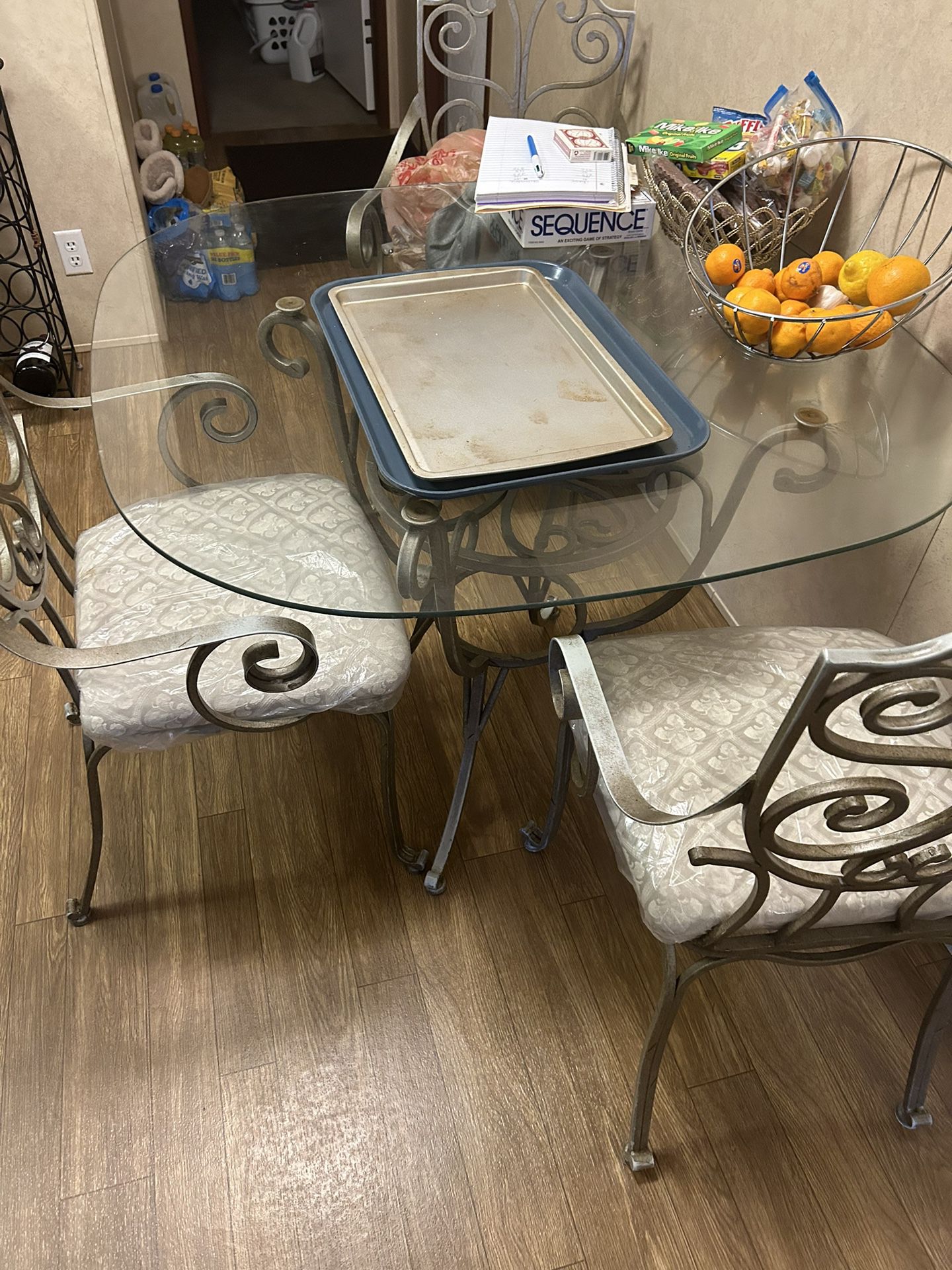 Glass Dining room table With 3 Chairs