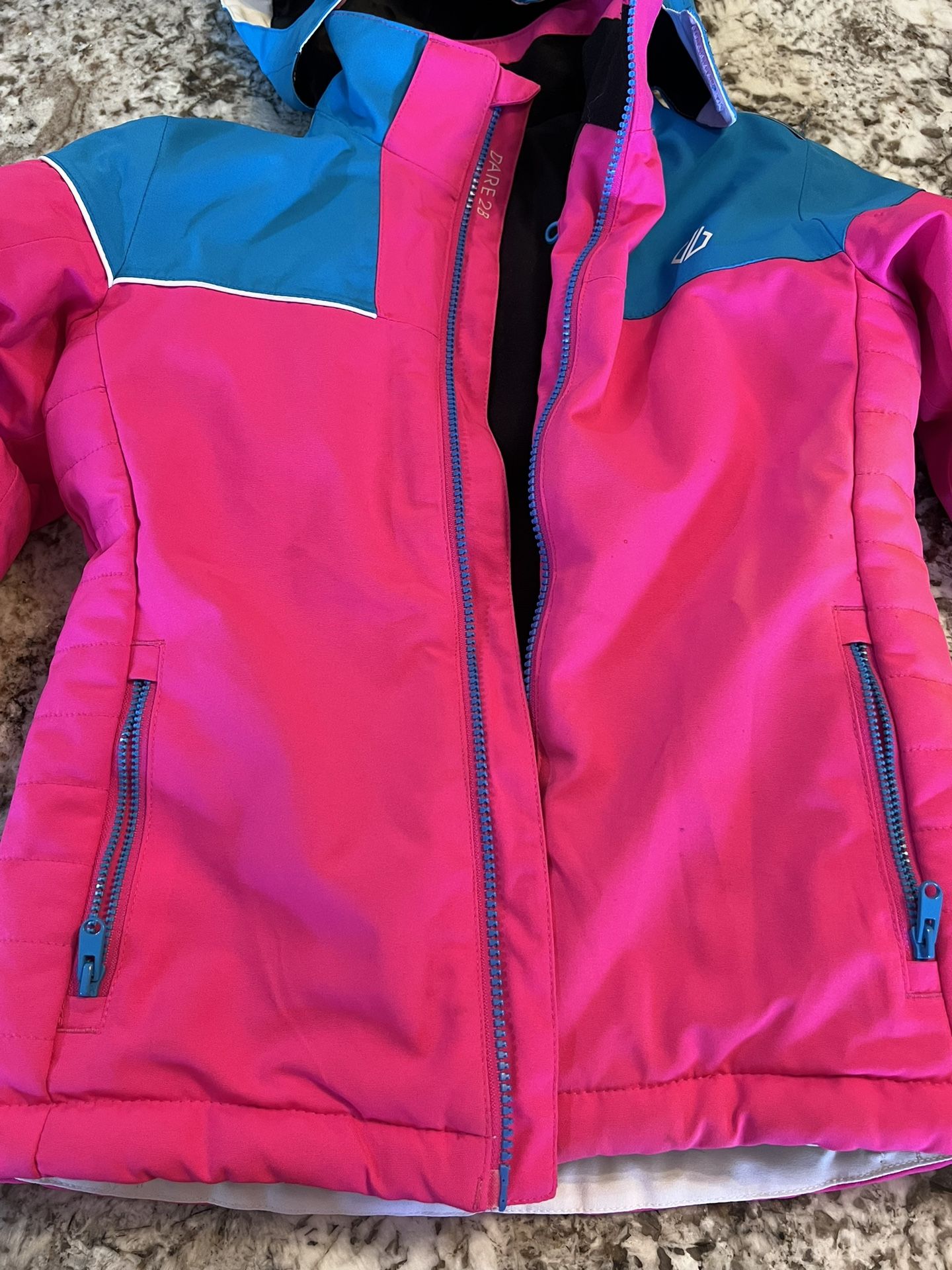 Dare2B Ski Jacket Entail Pink Youth Girls 7-8 Winter Snow Coat Hoodie Waterproof