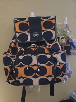 Coach Backpack – Blue & Orange Print 💙🧡