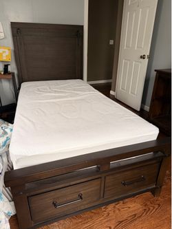 Single Wood Bed w Storage Drawers and USB charging(2)