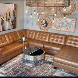 Italian Leathe Orange Brown Modern Sectional Couch | Living Room| Brand New 💥 Fastest Delivery 