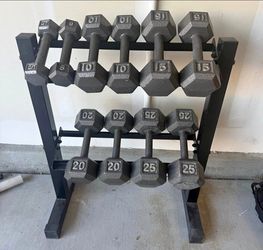 Iron Hex Dumbbells with Rack
