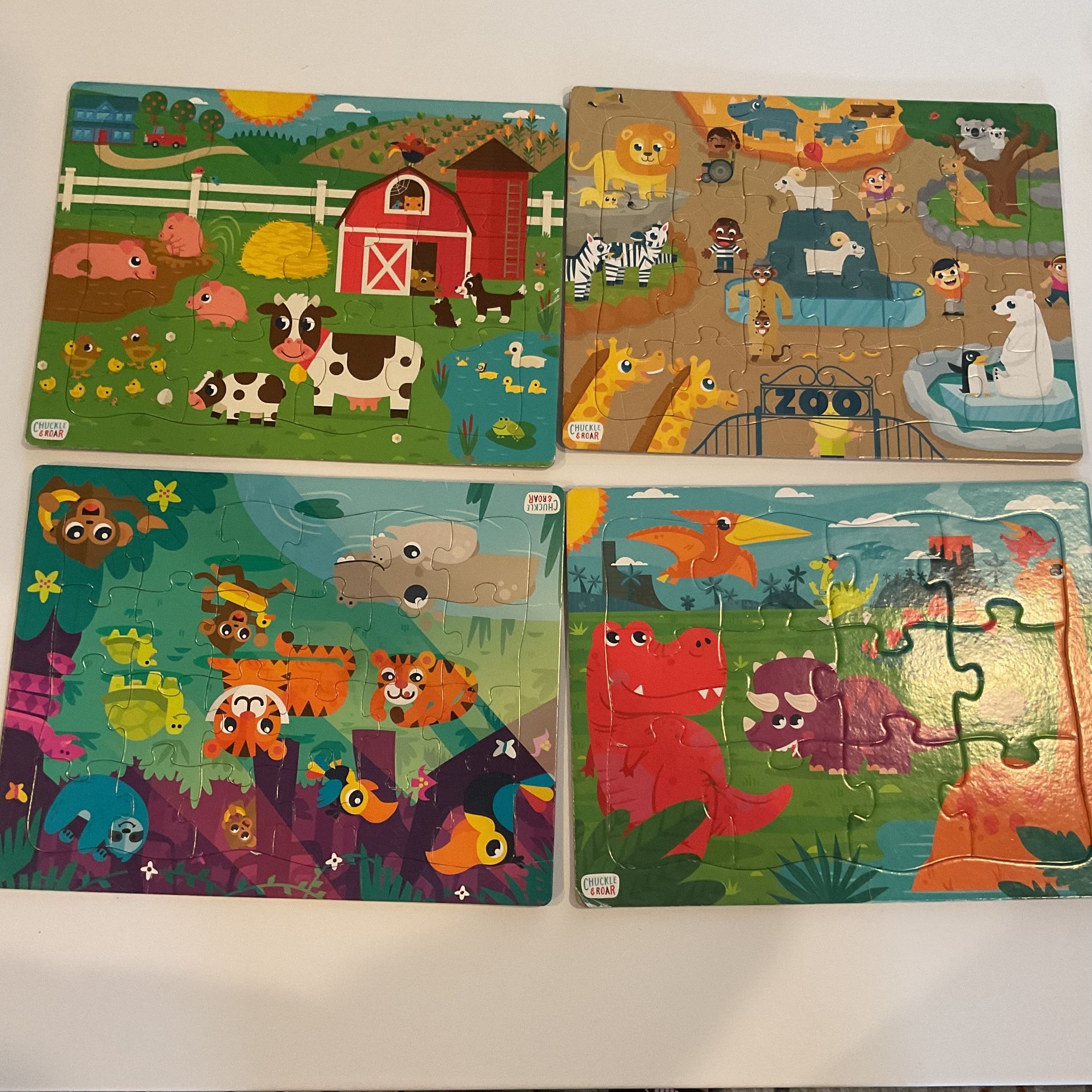 4 Animal Puzzle Sets for Kids Farm, Dino, Jungle and Zoo