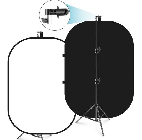 Neewer 5x7ft/1.5x2m Chromakey Foldable Backdrop with Stand 8.5ft/2.6m, 2-in-1 Reversible Black White Background Panel