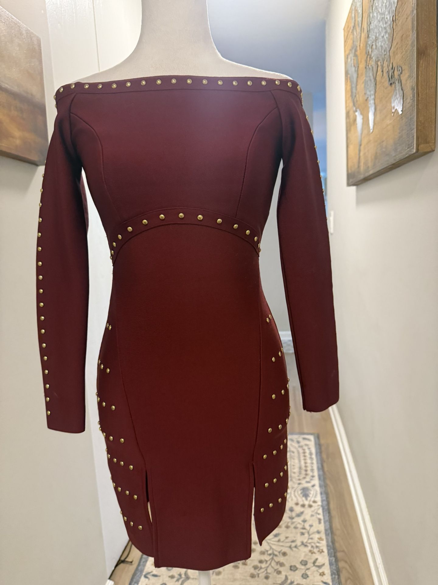 Topshop Bandage Mini Dress Off The Shoulder Gold Studs