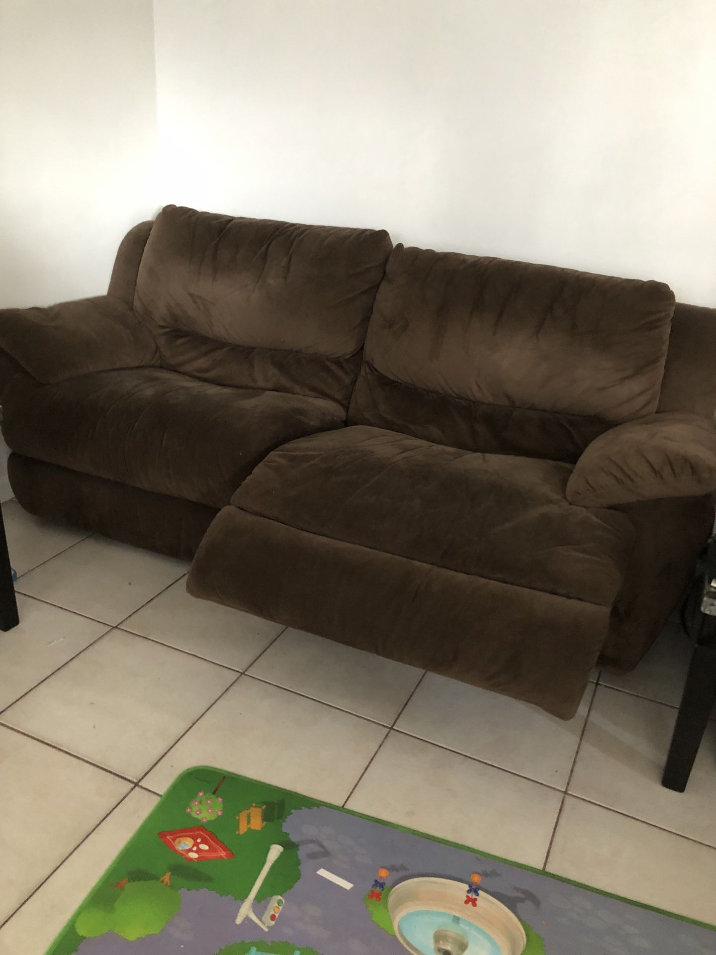 Brown microfiber couch and loveseat