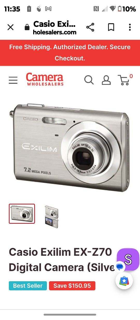 Casio Exilim Digital Camera With Charging Base And Battery