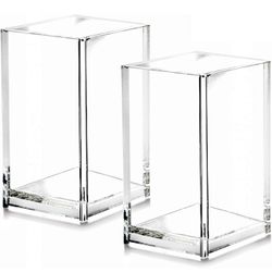 90 2 Pack Clear Acrylic Pencil Pen Holder Cup,Desk Accessories Holder,Makeup Brush Storage Organizer,Modern Design Desktop Stationery Organizer 