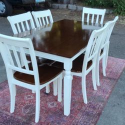 Ashely Farmhouse Dining Table And 6 Chairs/ White Country/ Rustic Dark Wood Set/ Cottage 