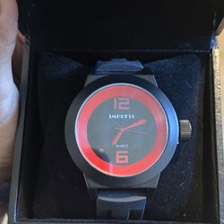 IMPRESS Quartz Watch Black & Red Dial Silicone Strap w/ Box