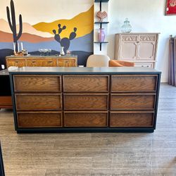 Dark Grey and Wood Dresser / 9 Drawer Two Tone