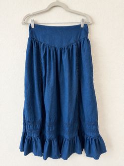 Blue Chambray Maxi Skirt with Ruffle Hem
