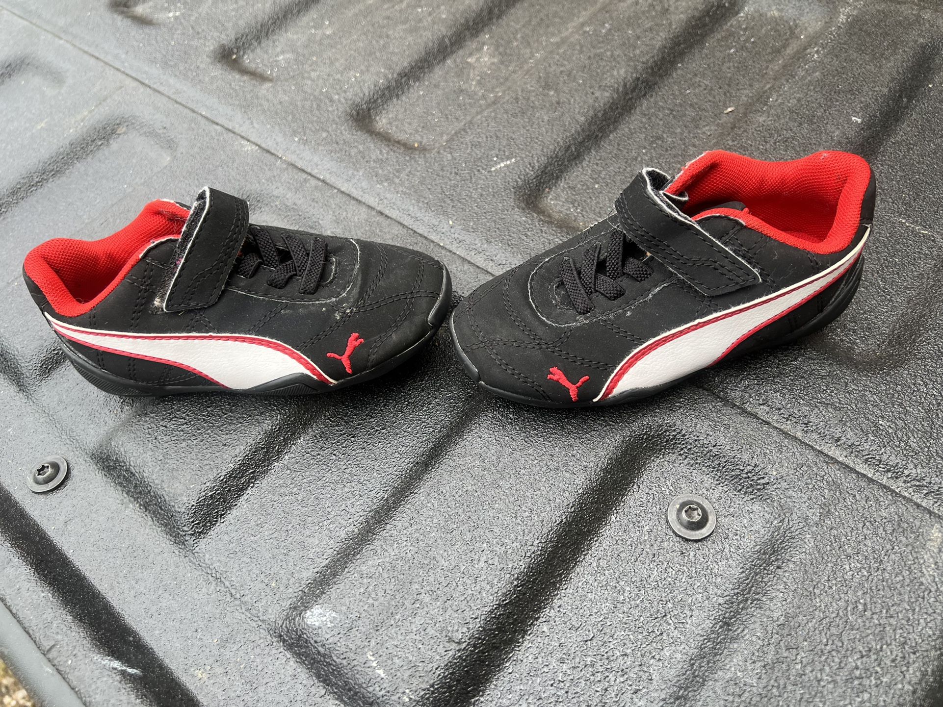 Puma, Black Suede, white stripe and red detail, children’s, size 8C